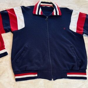 Men's Vintage PIERRE CARDIN Navy and Red Striped Track Jacket- Size M